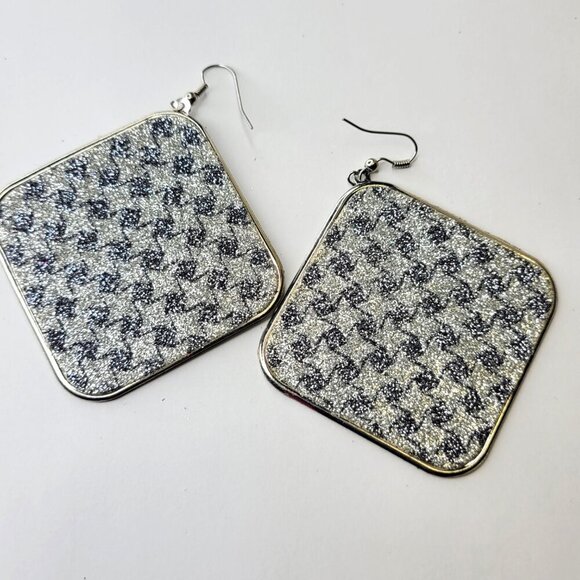 Silver Square Hook Earrings - Picture 2 of 5